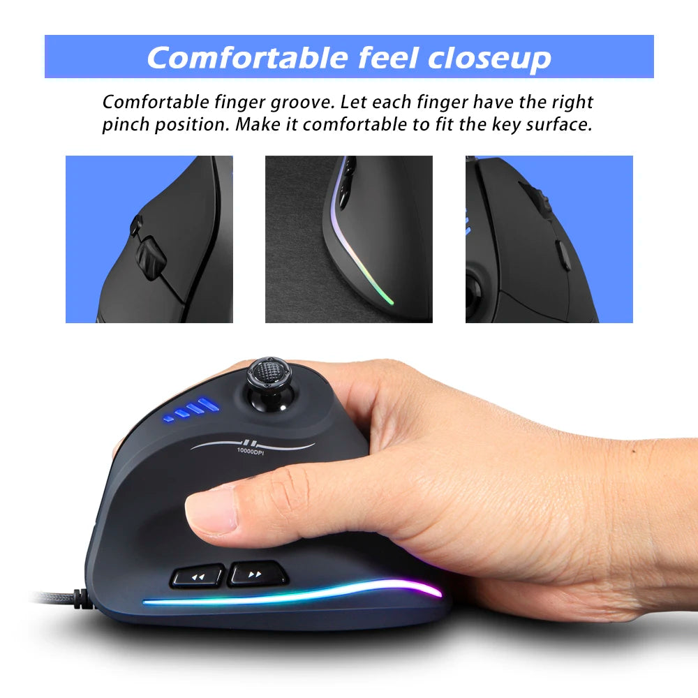 ZELOTES C-18 Wired Gaming Mouse 10000 DPI Vertical Gaming Mouse with 11 Programmable Buttons, RGB Lighting, Ergonomic USB Gaming Mouse for PC & Laptop