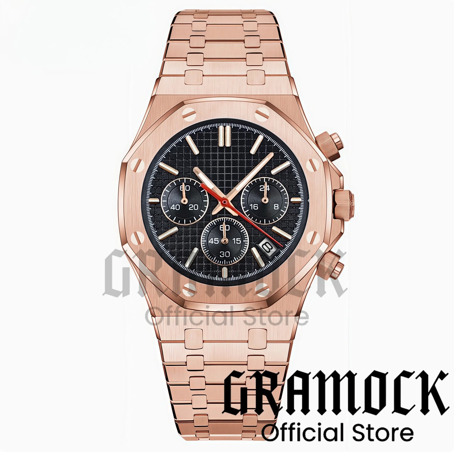Gramock VK63 Fashionable Men's Quartz Chronograph Luxury Sapphire Stainless Steel Rose Gold Index Dial Waterproof 5Bar Luminous
