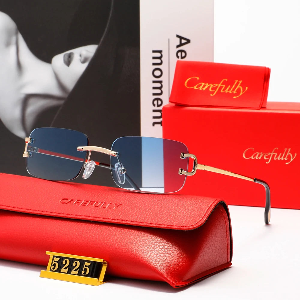 Retro Rimless Sunglasses Women Men Small Square Golden Frame Brand Design Classical Glasses Tea Shades Rectangle UV400 Eyewear
