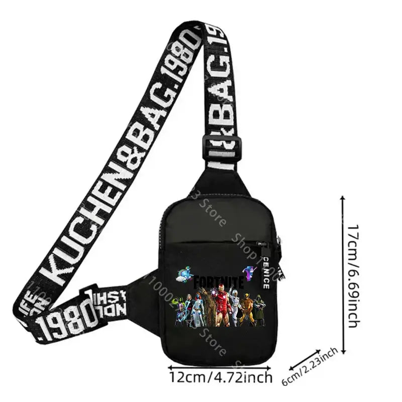 Mala de Ombro para Adultos Fortnites, Desportiva e Casual, Leve, Mini Bolsa para Telemóvel com Figura de Jogo em Estilo Cartoon, Mala Transversal de Peito para Homem, Presente