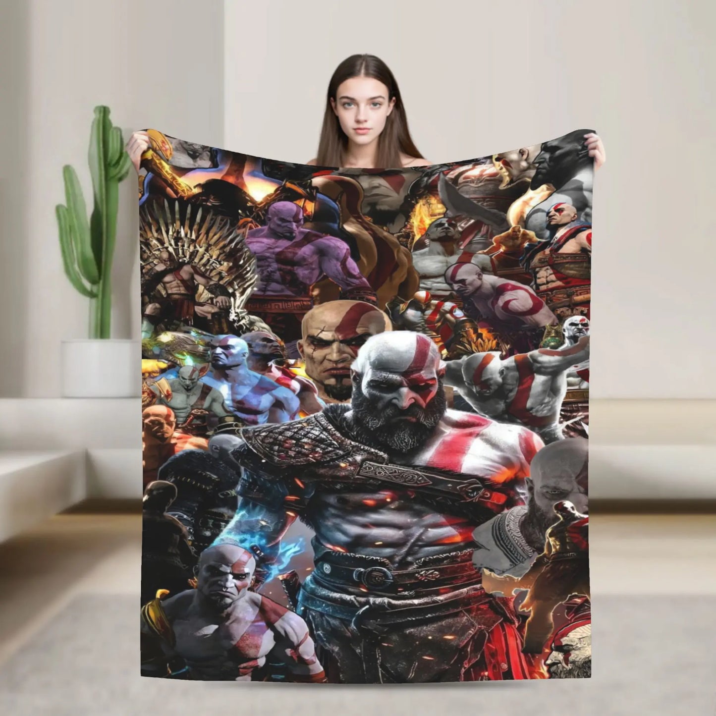 God of War Game Gamers Kratos Blanket Soft Warm Funny Plush Throw Blanket For Home Decor Travel Flannel Bedspread Bed Cover