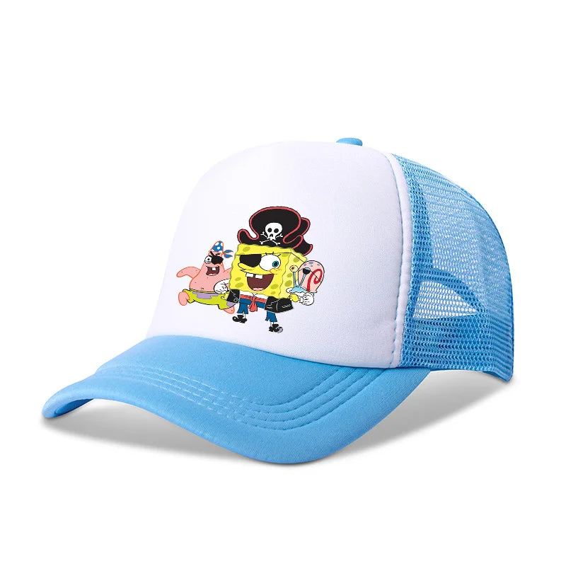 Cute SpongeBobs Baseball Cap Anime Round Role Kids Boy Girl Adult Sport Casual Sunshade Adjustable Movie Cartoon Peaked Mesh Hat