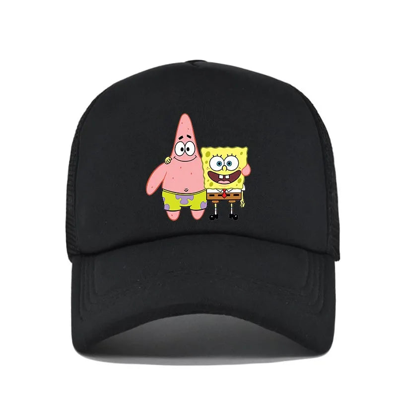 Fashion Cute SpongeBobs Print Baseball Cap Cartoon Men Women Summer Sun Mesh Hat Anime Adjustbale Sunshade Golf Cap Trucker Hat