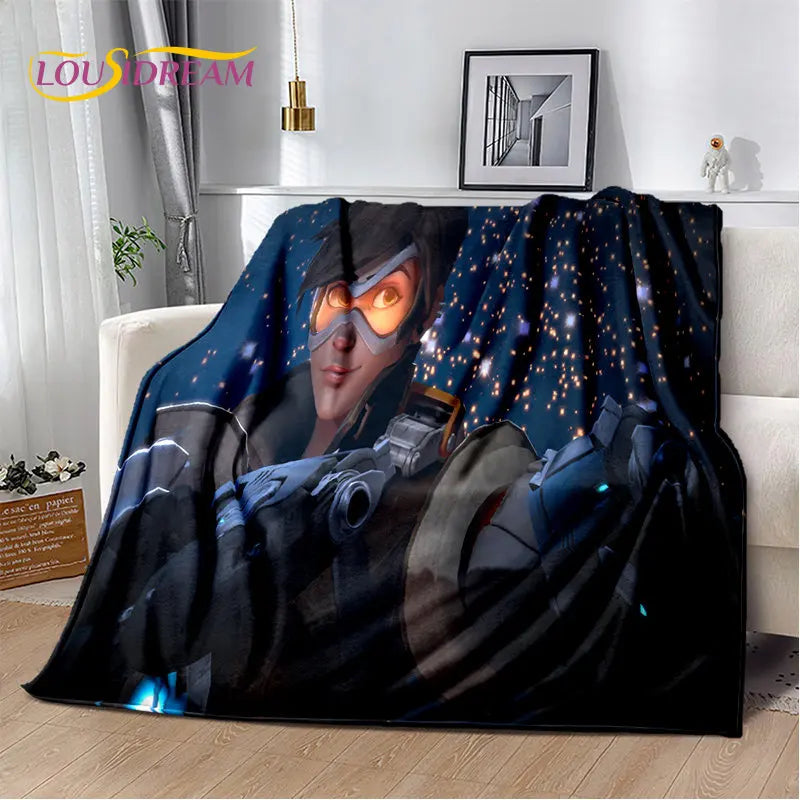 Pătură moale de pluș Overwatch pentru gameri, DVA și Reaper, pătură din flanel, pătură decorativă pentru living, dormitor, pat, canapea, picnic și copii, 3D