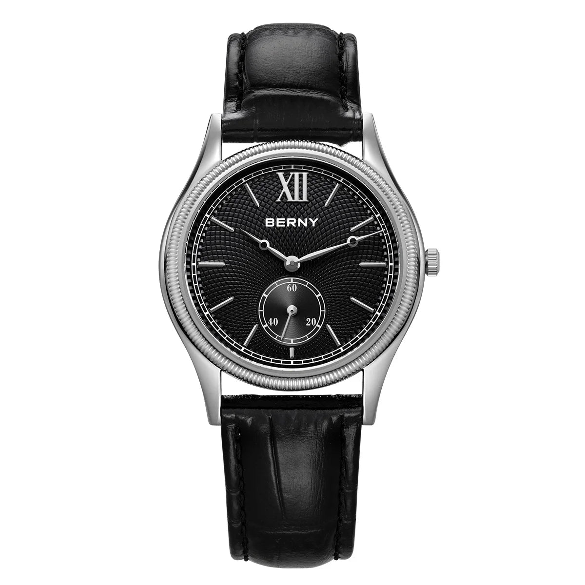 BERNY Men's Watches Slim Luxury Classic Stylish Dress Quartz Watch Fashion Elegance Leather Band Wristwatch