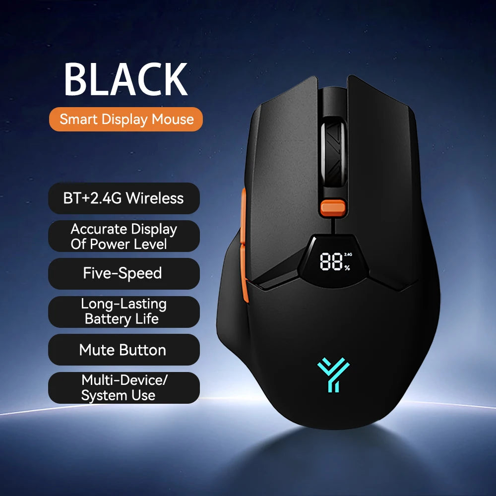 Trådløs Bluetooth-mus med digital batterivisning, lydløs ergonomisk mus til PC, bærbar computer og gaming, 2.4G/Bluetooth 5.0