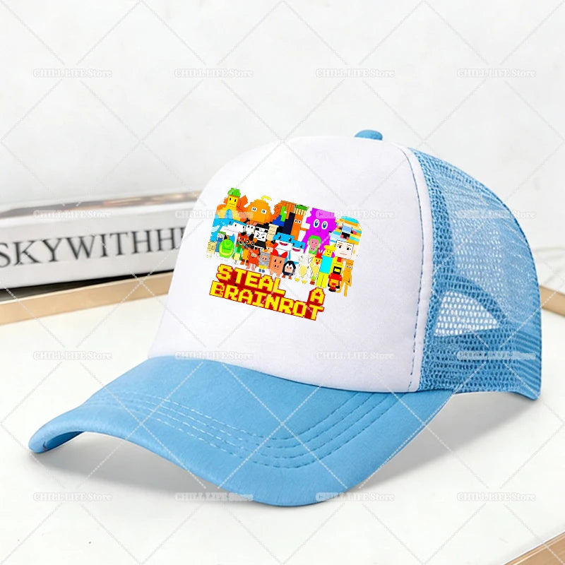 Steal A Brainrot Mesh Baseball Caps Cartoon 67 Six Seven Adult Kids Sports Hats Boys Girls Summer Outdoor Sunshade Peaked Caps