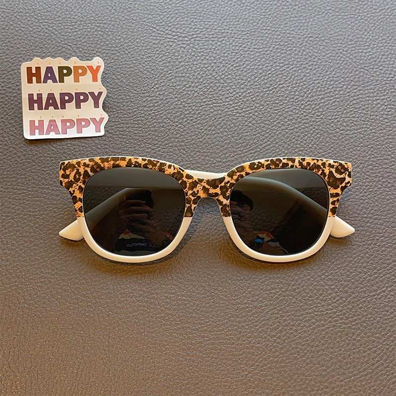 New Children Vintage Leopard Print Square Sunglasses UV400 Outdoor Fashion Girls Boys Protection Sunglass Kids Sun Glasses