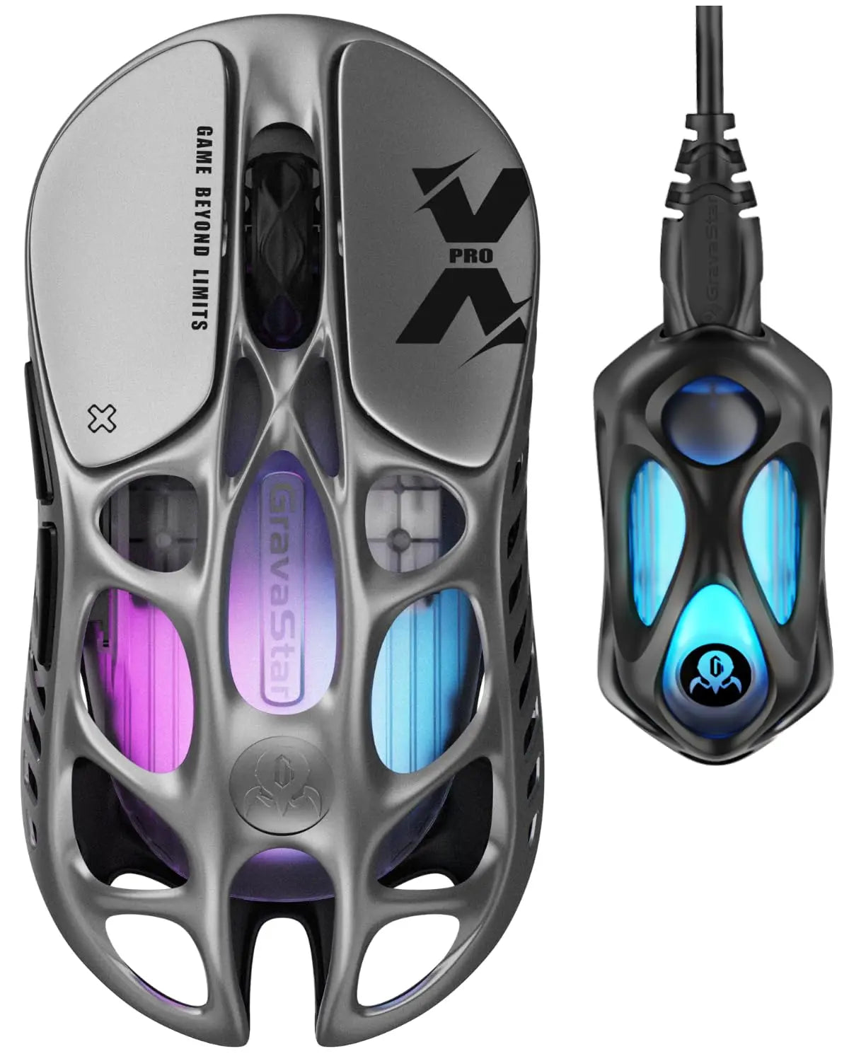 GravaStar Mercury X Pro trijų režimų belaidė žaidimų pelė, 8K imtuvas, lengvas magnio lydinio korpusas, ilga baterijos veikimo trukmė, RGB žaidimams