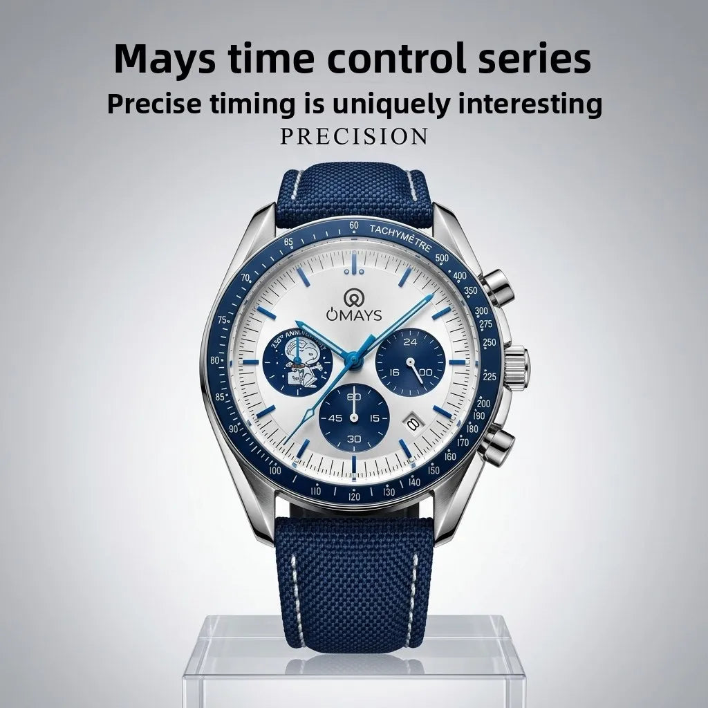 OMAYS Men's Luxury Sport Watch, 50th Anniversary Edition, Blue Nylon Band, Chronograph Quartz Wristwatch