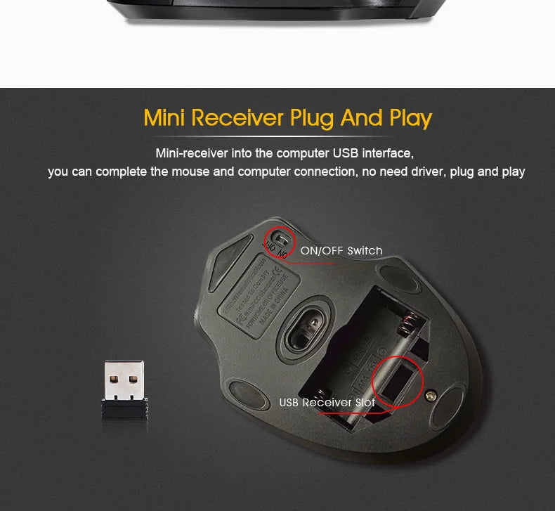 Mouse wireless nou, 2000DPI reglabil, receptor USB 3.0, mouse optic pentru computer, 2.4GHz, mouse gaming cu design ergonomic pentru laptop
