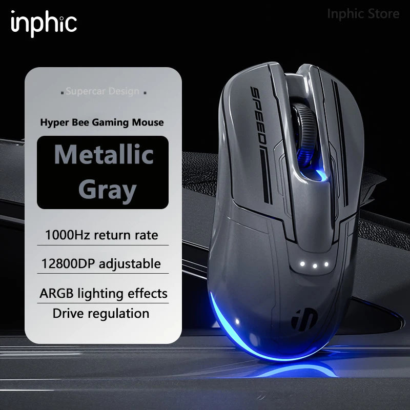 Bezdrátová Bluetooth herní myš INPHIC Super Racing Car Series s baterií 500mA, zobrazením stavu baterie a přizpůsobitelnými světelnými efekty