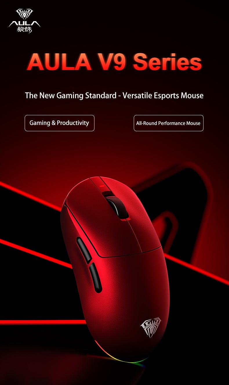 Aula V9 Ultra Wireless – bezprzewodowa mysz gamingowa e-sportowa, podwójne 8k, 3 tryby, PAW 3950, 8k, 55g, lekka ergonomiczna mysz, personalizowane akcesorium PC