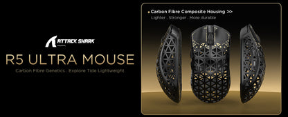 ATTACK SHARK R5 Ultra Carbon Fiber trådløs 8K gamingmus 39g SUPERLIGHT, PixArt PAW3950MAX gamingsensor, 8000Hz trådløs polling
