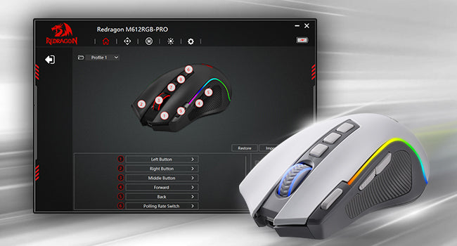 Redragon M612 PRO RGB BT 2.4G gamingmus, 8000 DPI trådløs optisk, 9 programmerbare knapper, 7 baggrundsbelyste tilstande, B