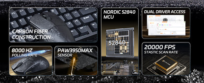 ATTACK SHARK R11 ULTRA 49g kulfiber 8000Hz trådløs gamingmus, 42000 DPI, 20000 FPS, PAW3950MAX, Nordic 52840-chip