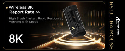 ATTACK SHARK R5 Ultra Carbon Fiber trådløs 8K gamingmus 39g SUPERLIGHT, PixArt PAW3950MAX gamingsensor, 8000Hz trådløs polling