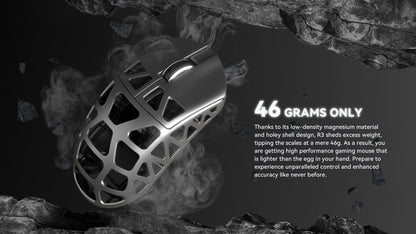 Mysz gamingowa ATTACK SHARK R3 ze stopu magnezu 8K SUPERLIGHT, 8000Hz, 6 regulowanych poziomów DPI do 26000, PAW3395, BT/2.4G, bezprzewodowa/przewodowa
