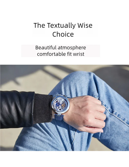 DIFFUL Luxury Big Skeleton Dial Moon Phases Tourbillon Hollowed Mechanical Men Wristwatch Watch With Leather Band