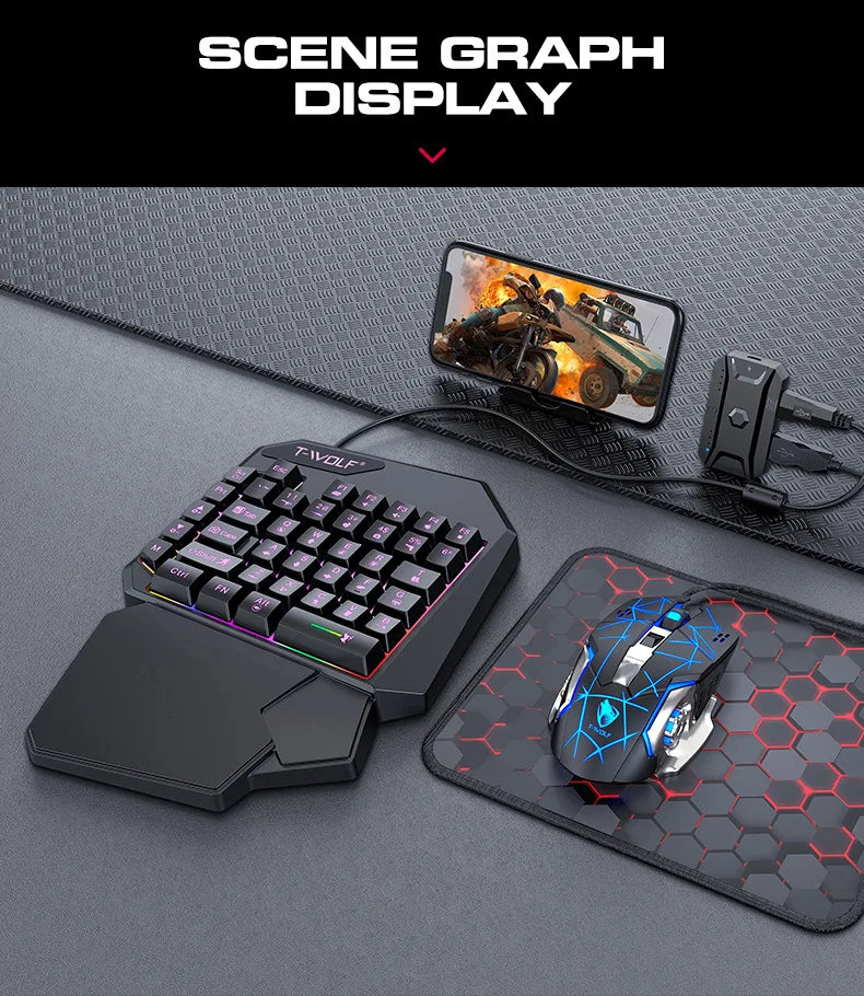 Kit Mobilador Gamer Kit Gaming Keyboard Mouse Mobile Games Converter 3 In 1 Combo One Hand Keyboard for PUBG Mobile Games TF900