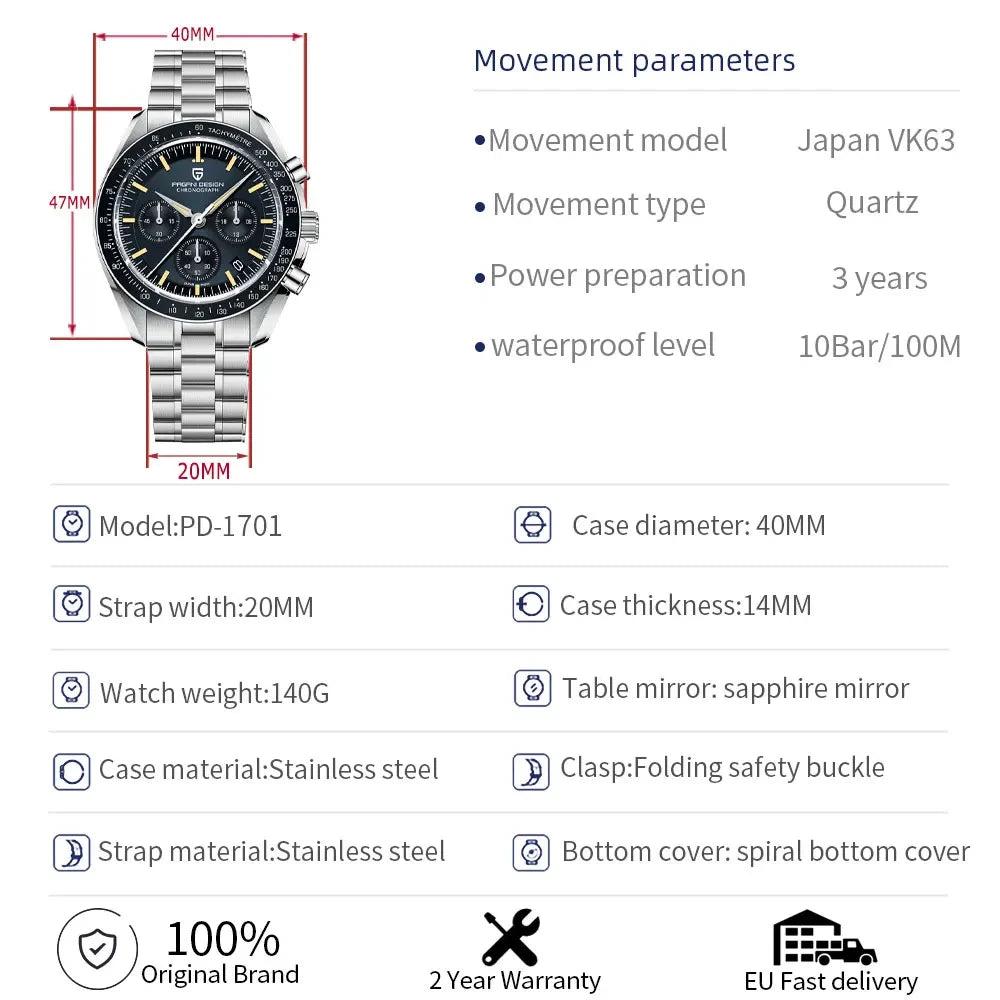 PAGANI DESIGN Moon ST6 luxury automatic men’s Watch, business watch for men, mechanical watch, luminous, sapphire glasses, nylon strap, EU local delivery 2026