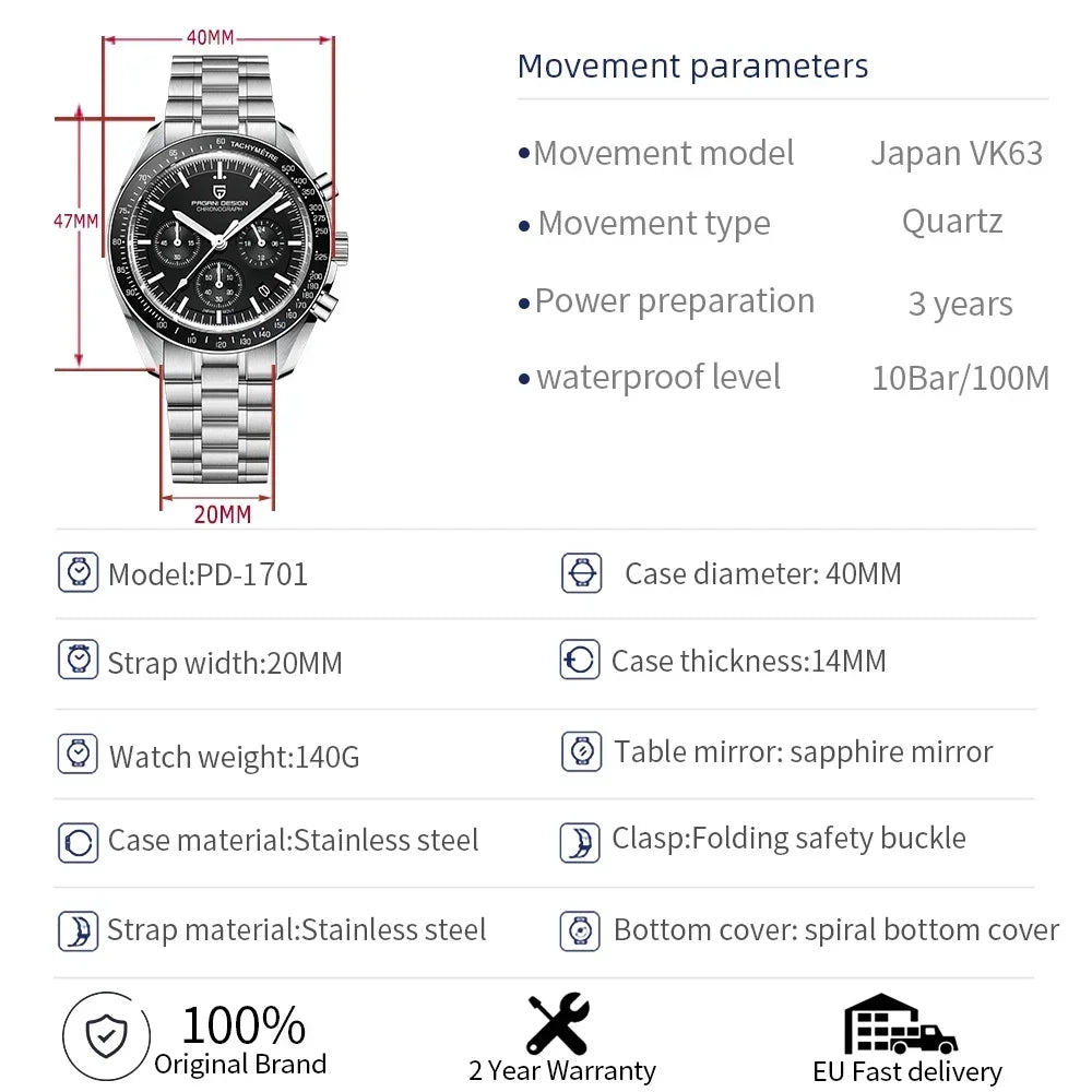 New man Watch PAGANI DESIGN Saturn men's top luxury Quartz Watch for men, sports chronograph, Sapphire Glass AR, glasses ceramic light, waterproof, stainless steel, ideal gift