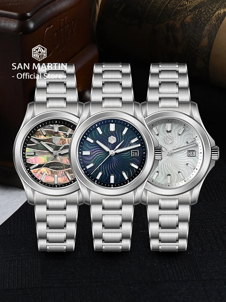 San Martin Official 39mm Guilloche MOP Dial Gada Watch Miyota 9015 Luxury Men's Automatic Mechanical Watches 10 ATM reloj SN0150