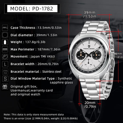 Retro Men's Watch PAGANI DESIGN 2026 New Collection, Quartz Chronograph, Japanese VK63 Sapphire Glass, Local Shipping
