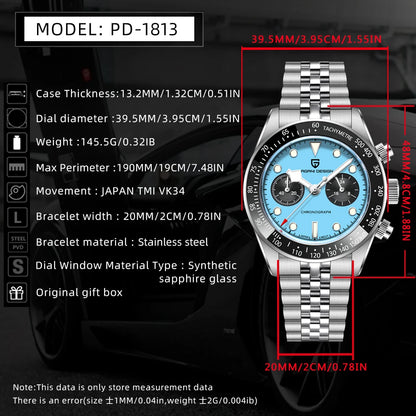 New PAGANI DESIGN 2026 Panda Retro Mens Watch Luxury Quartz Watch Men Speed Chronograph AR Sapphire Luminous Local Shipping