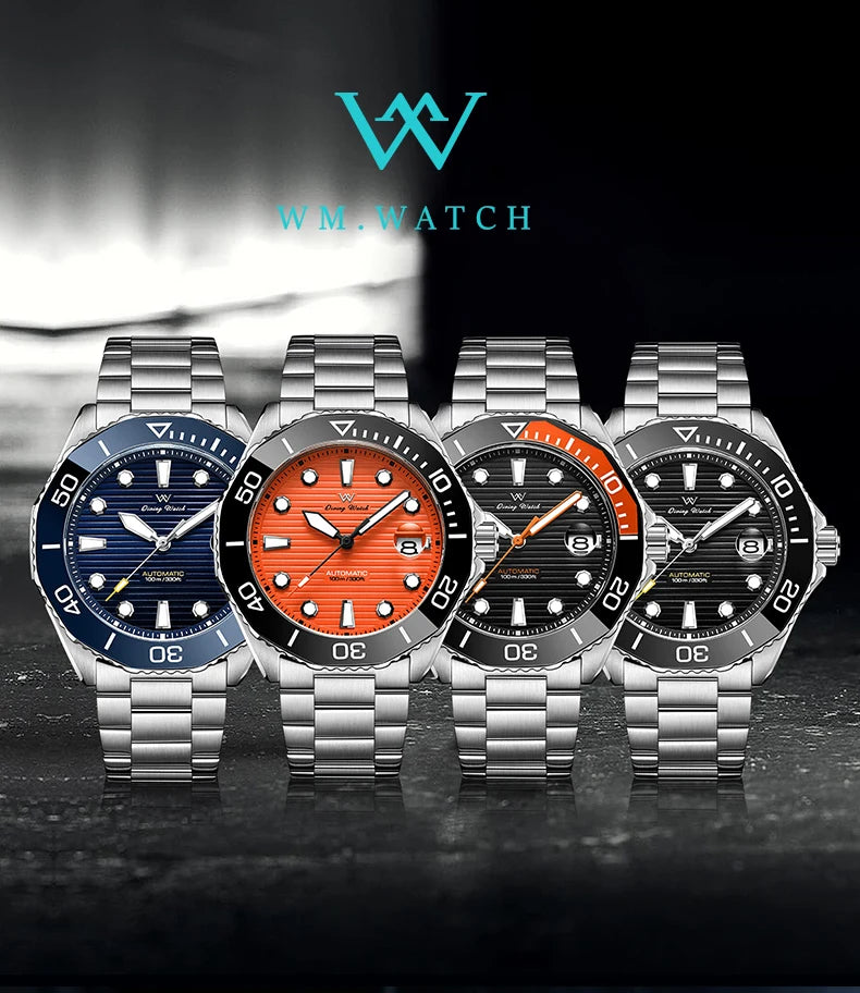 WM Watch Automatic Mechanical Watches Ceramic Bezel Anti-reflective Coating 100 Water Resistant Sapphire Welly Merck Watch 189M
