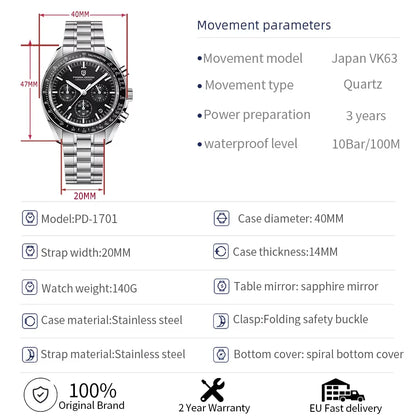 PAGANI DESIGN Moon ST6 luxury automatic men’s Watch, business watch for men, mechanical watch, luminous, sapphire glasses, nylon strap, EU local delivery 2026