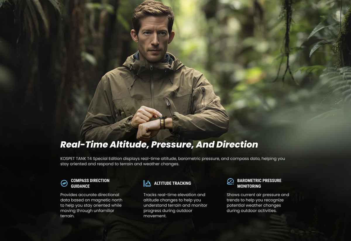 KOSPET Tank T4 SE Men's Rugged Smart Watch Military Grade Full Stainless Steel GPS 100M Waterproof 45M Freediving Health Monitor