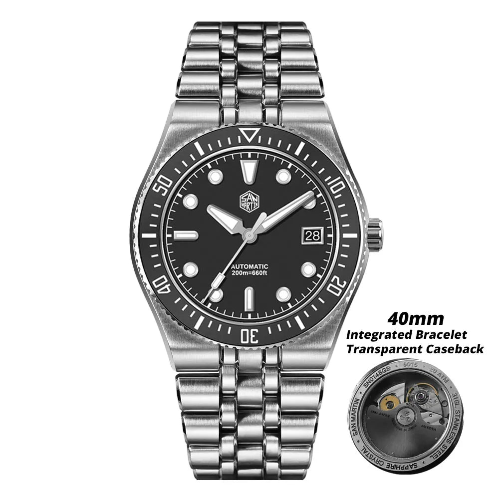 San Martin 37.5mm 40mm Classic Simple Dial Men Diver Watch Miyota 9015 Luxury Automatic Mechanical Watch Waterproof 200m SN0148