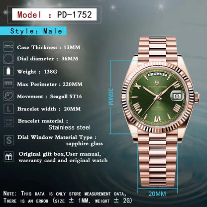 New Watch man PAGANI DESIGN D36 gold Rose Luxury automatic mechanical waterproof glass Sapphire AR stainless steel Date gift Man