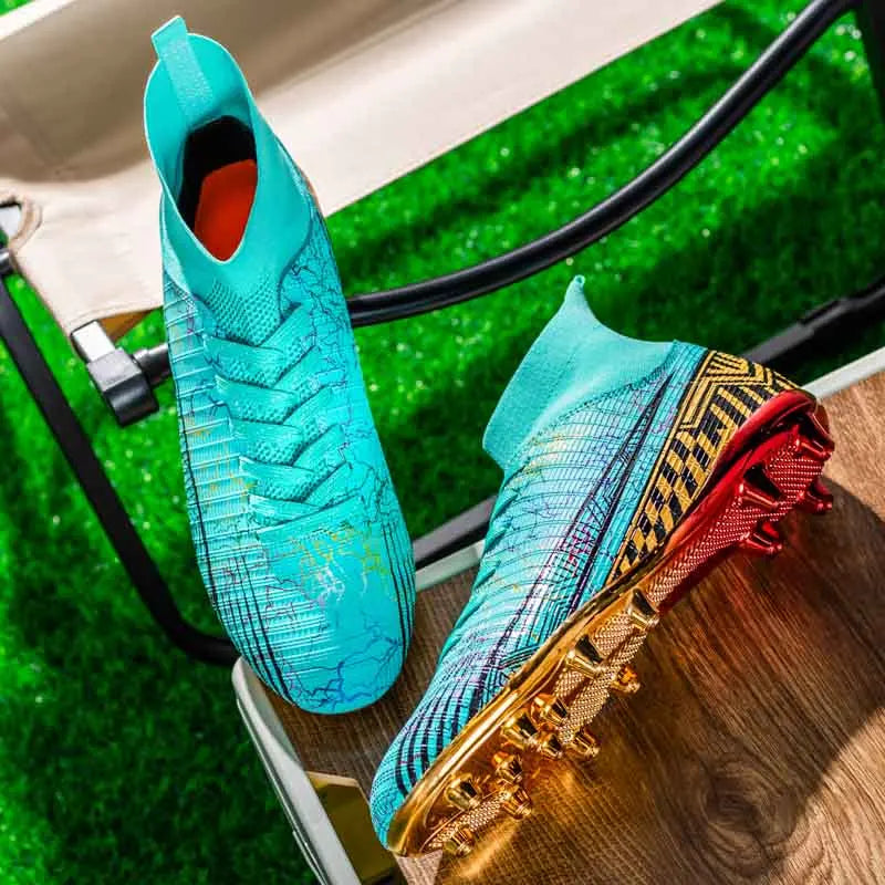 Men's Football Shoes Professional Gold Plated FG Soccer Cleats High Performance Sports Sneakers for Artificial Grass Competitive