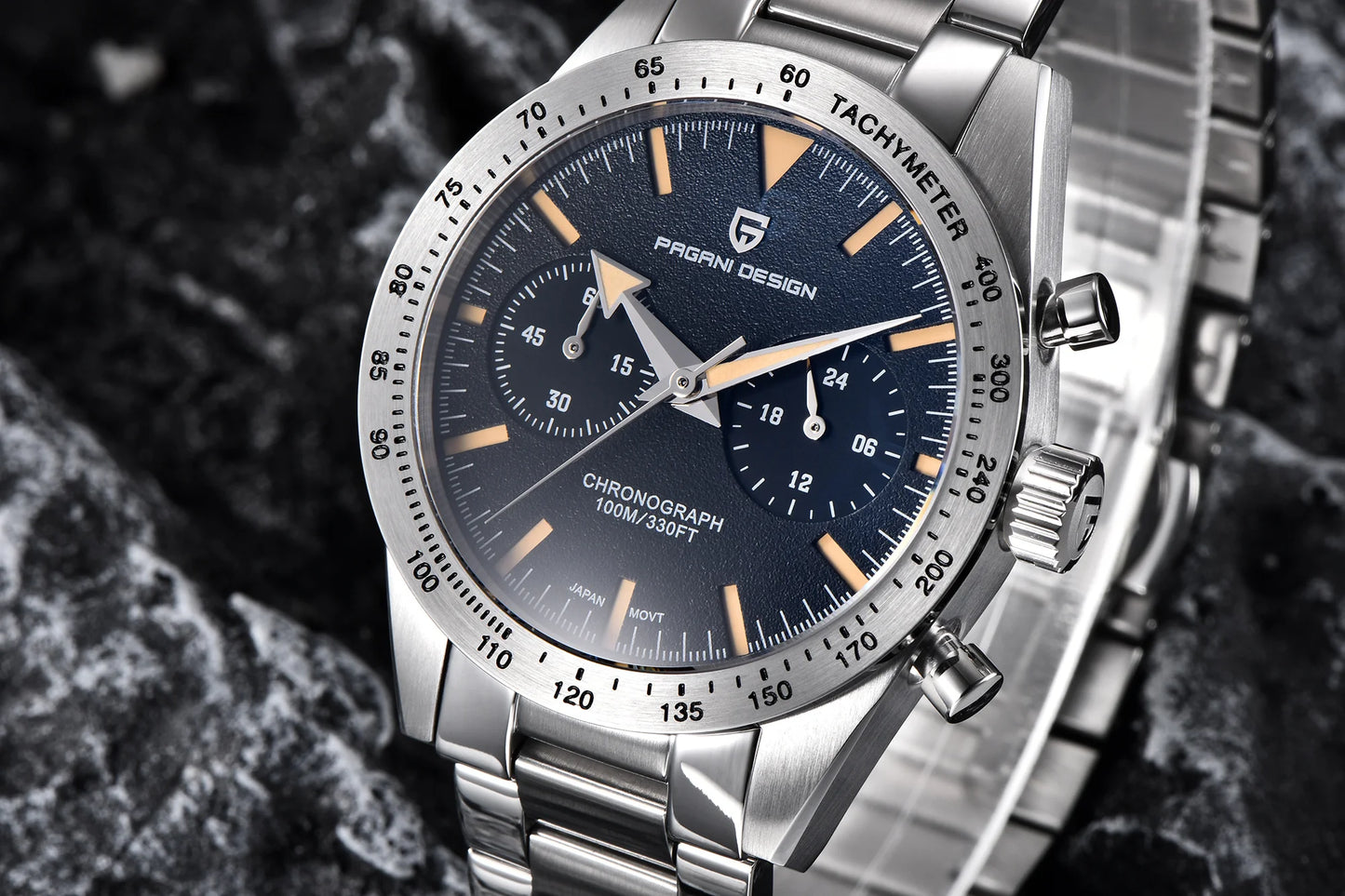 PAGANI DESIGN 2024 New Wide arrow Moon Men's Watches Luxury Quartz Watch For Men Sport Retro Chronograph VK64 AR Sapphire glass