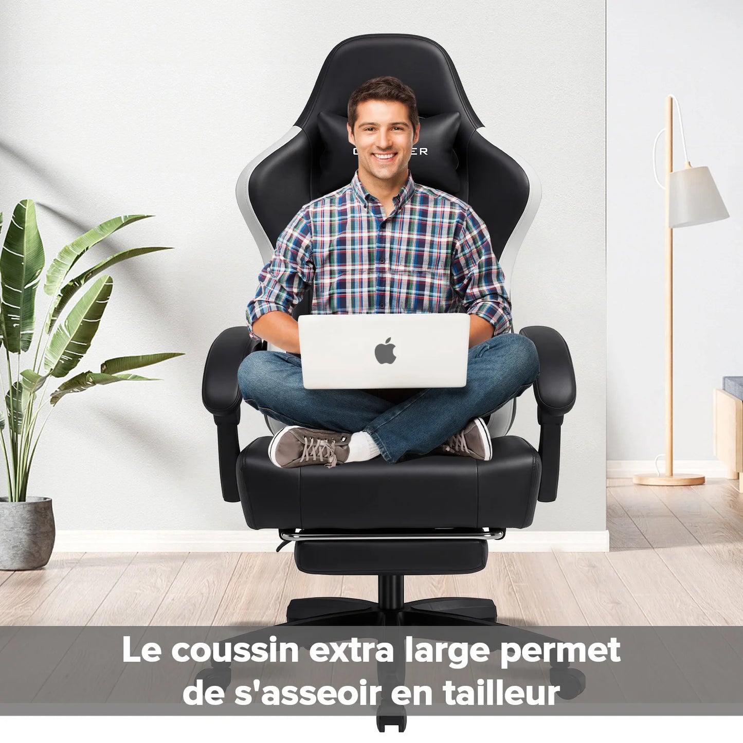 GTPLAYER Gaming Chair Ergonomic Gaming Armchair Desk Chair Faux Leather, Spring Seat Cushion, Connecting Armrests and Footrest 150KG