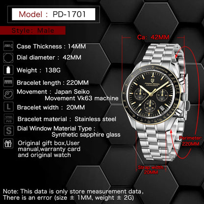 PAGANI DESIGN New men’s watches, luxury quartz watch, speed chronograph, AR sapphire glasses, 100M water-resistant, business watch 2026, EU local shipping