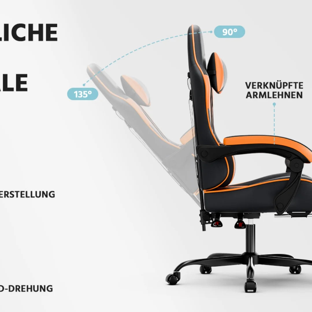 Gaming Stuhl Ergonomischer Gaming Sessel mit Lendenstütze, Atmungsaktiver PU-Leder Bürostuhl,Bequemer Computerstuhl, belastbar 2