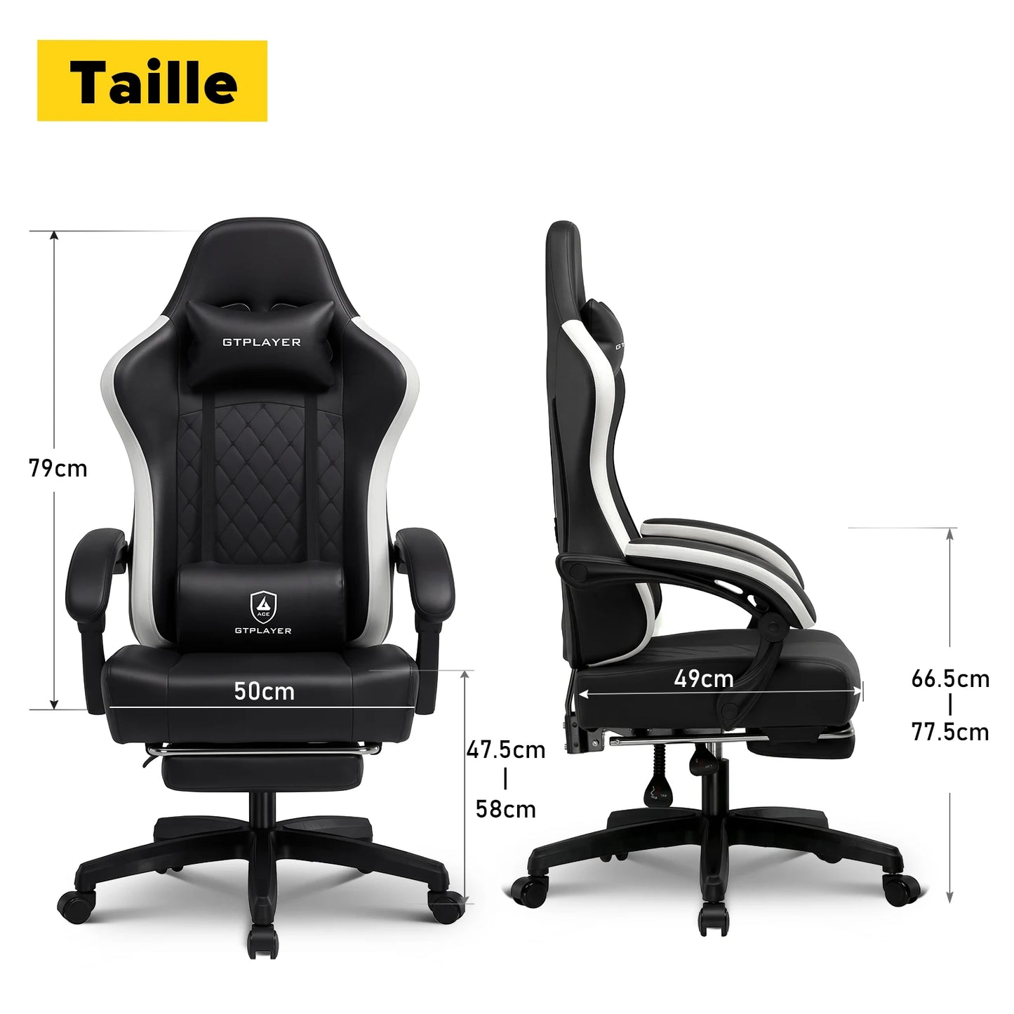 GTPLAYER Gaming Chair Ergonomic Gaming Armchair Desk Chair Faux Leather, Spring Seat Cushion, Connecting Armrests and Footrest 150KG