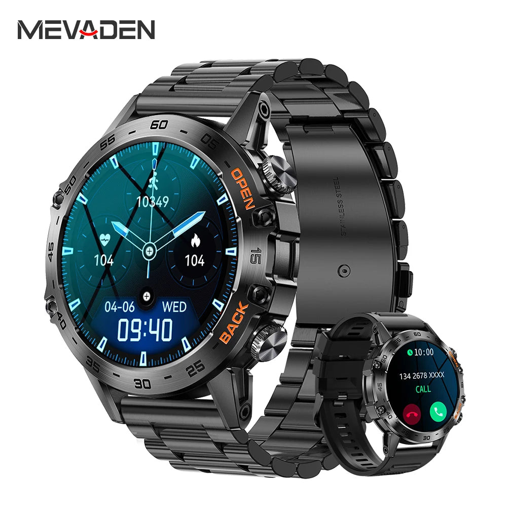 MEVADEN Steel 1.39 inch Men Luxury Smart Watch Bluetooth Call Sport Fitness Tracker Health Monitor Smartwatch for Male MD52