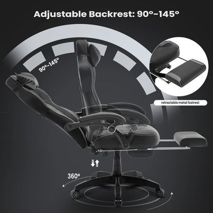 WOLTU Swivel  Gaming Racing Chair Desk Office Computer Chair Sports Seat with Headrest Lumbar Cushion Footrest Gamer Chair