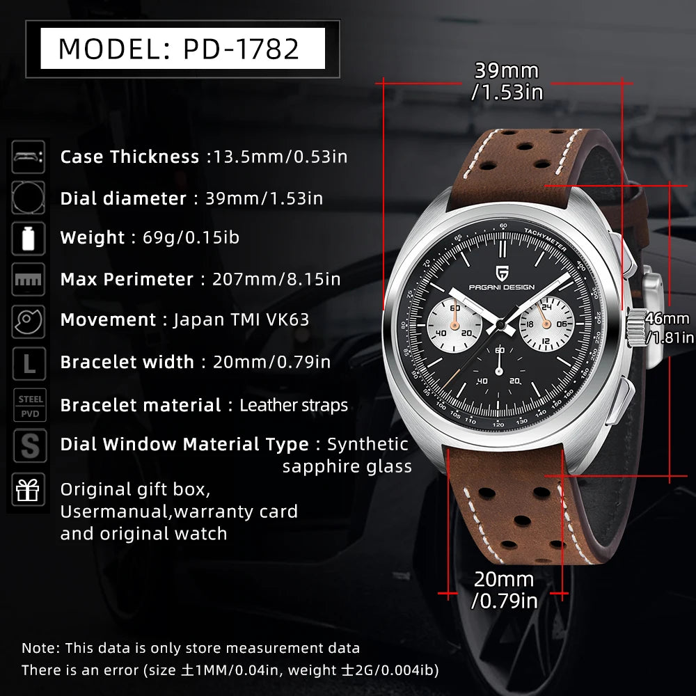Retro Men's Watch PAGANI DESIGN 2026 New Collection, Quartz Chronograph, Japanese VK63 Sapphire Glass, Local Shipping