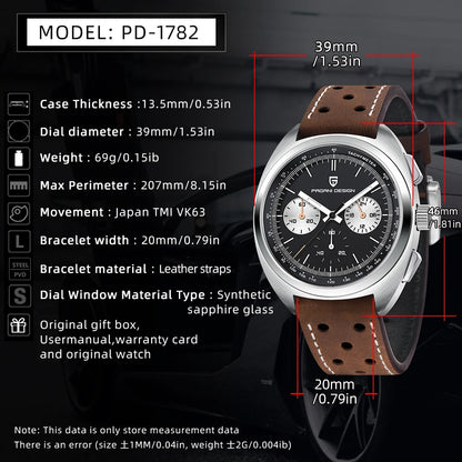 Retro Men's Watch PAGANI DESIGN 2026 New Collection, Quartz Chronograph, Japanese VK63 Sapphire Glass, Local Shipping