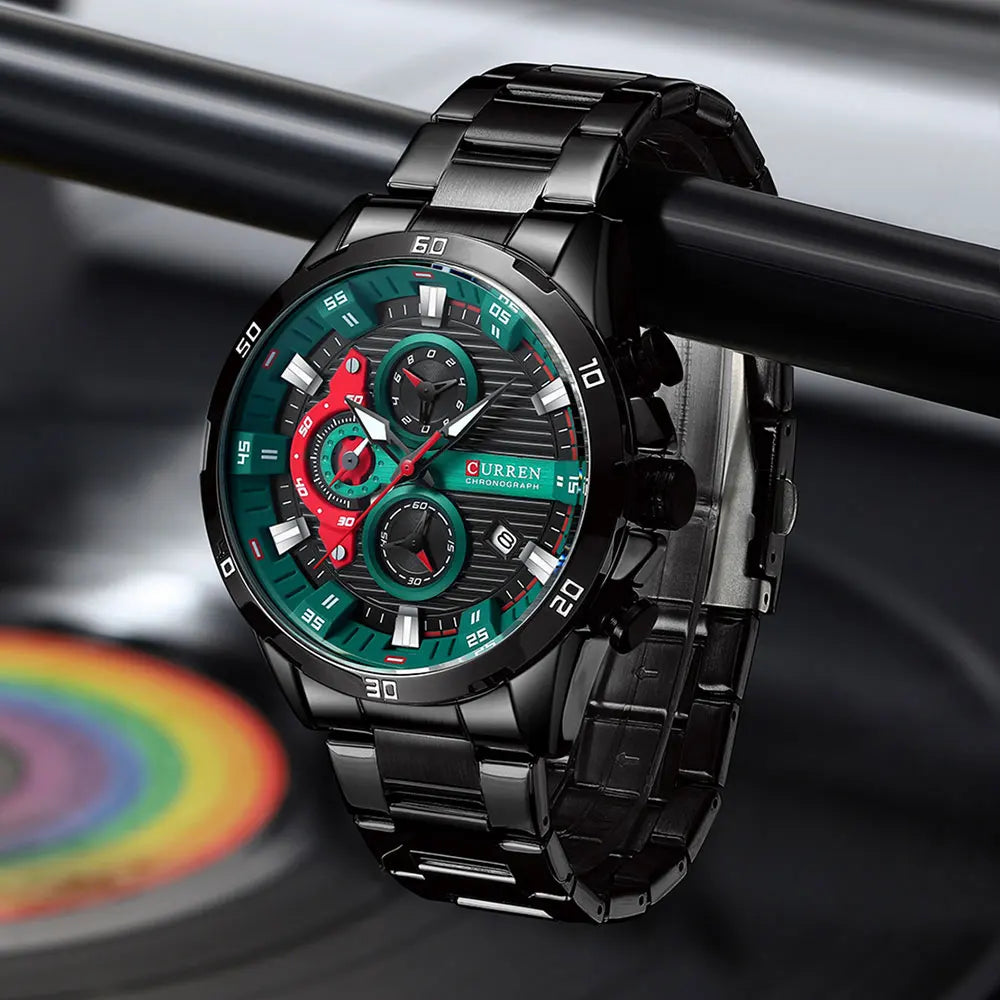 Herrenuhr CURREN – Sportlicher Luxus-Chronograph, Quarzwerk, komplett aus Edelstahl, wasserdicht