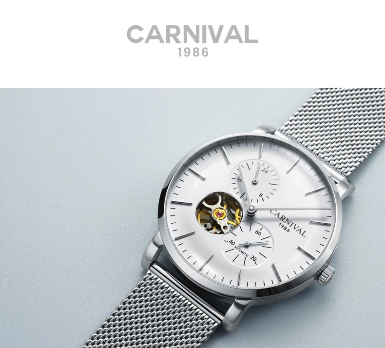 Montre mécanique pour homme Carnival – Montre-bracelet automatique de luxe avec verre saphir