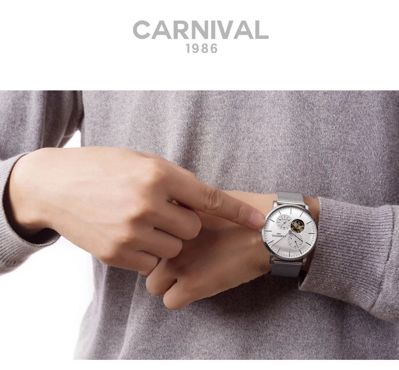 Montre mécanique pour homme Carnival – Montre-bracelet automatique de luxe avec verre saphir