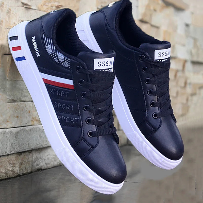 Zapatillas informales para hombre, zapatillas de skate, zapatillas planas de PU, zapatillas para estudiantes, zapatillas para actividades al aire libre, zapatillas urbanas, zapatillas con cordones para caminar, tallas grandes 48