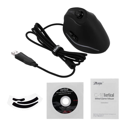 Zelotes C-18 Wired Gaming Mouse 11 Programmable Buttons 10000 DPI Laser Engine RGB Light Belt 128KB Vertical Mouse for Laptop PC