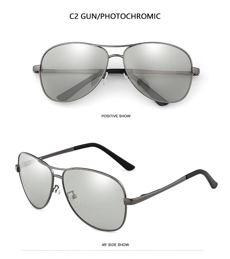 Classic Pilot Photochromic Sunglasses Men Women Fashion Chameleon Polarized Sun Glasses Male Driving Change Color Night Vision